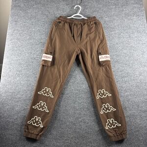 Kappa Pants Mens Small Brown Joggers Logo Graphic Fleece Windbreaker Pockets Y2K